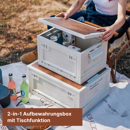 Multifunktionale Aufbewahrungsbox mit Tischfunktion - das ideale Camping-Tool